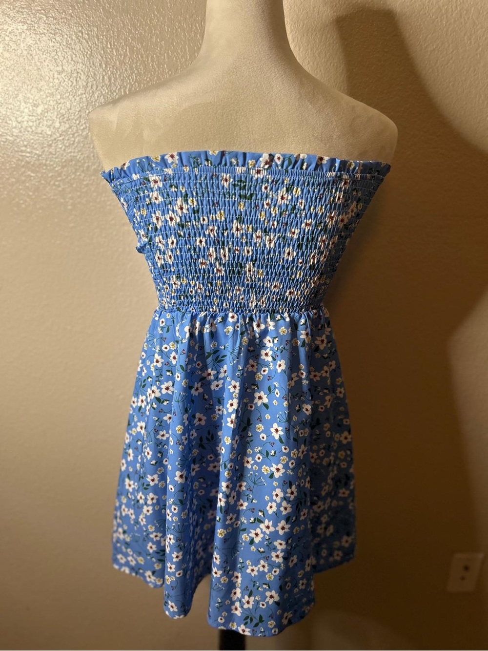 Blue Floral Strapless Smocked Sundress - Picture 10 of 16